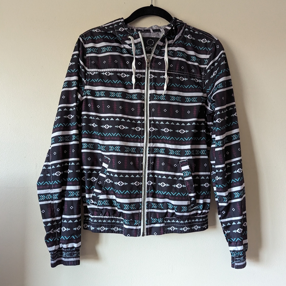 Empyre Vintage Jacket Black Aztec Lightweight Hoodie Zipper Windbreaker size M